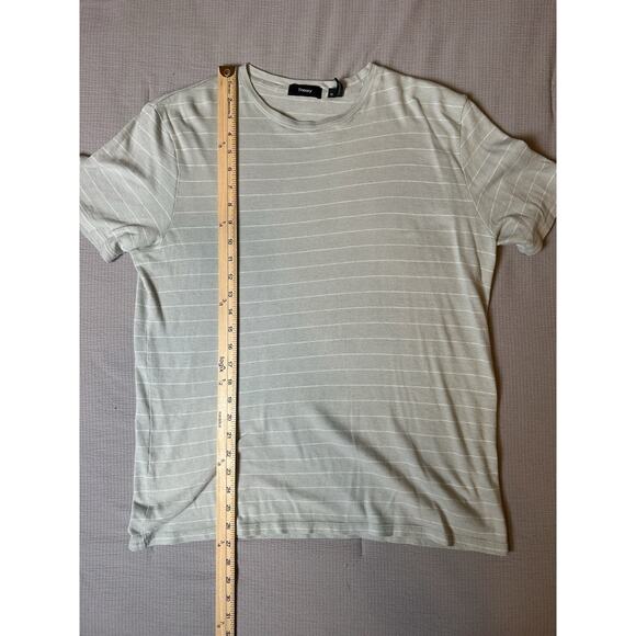 Theory Men’s Medium Short Sleeve Knit T-Shirt Green With White Stripe Crewneck - Picture 4 of 6